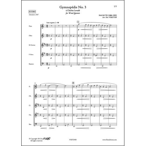 FLEX EDITIONS SATIE E. - GYMNOPEDIE NO. 3 - WIND QUINTET