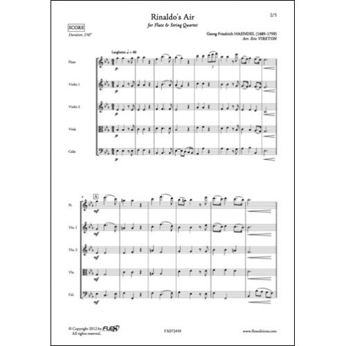 FLEX EDITIONS HAENDEL G. F. - AIR DE RINALDO - FLUTE ET QUATUOR A CORDES