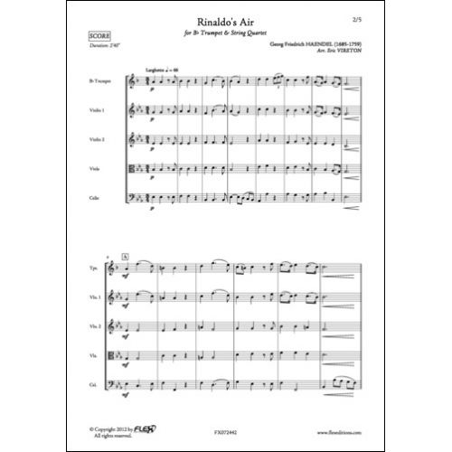 FLEX EDITIONS HAENDEL G. F. - AIR DE RINALDO - TROMPETTE ET QUATUOR A CORDES