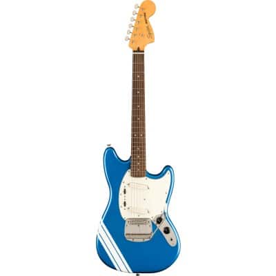 FSR CLASSIC VIBE \\\'60S COMPETITION MUSTANG LRL PARCHMENT PICKGUARD LAKE PLACIDBLUE WITH OLYMPIC WHITE STRIPES