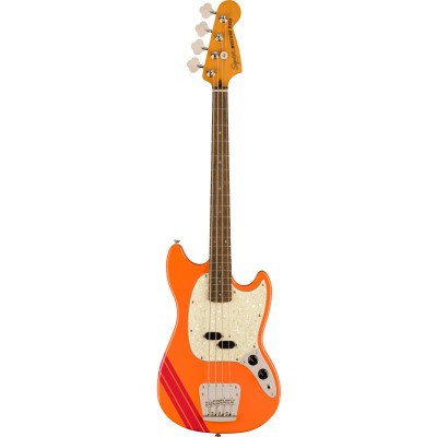 FSR CLASSIC VIBE ’60S COMPETITION MUSTANG BASS LRL WHITE PEARLOID PICKGUARD CAPRI ORANGE WITH DAKOTA RED STRIPES