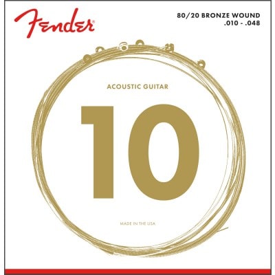 FENDER 80/20 BRONZE ACOUSTIC STRINGS, BALL END, 70XL .010-.048 GAUGES, (6)