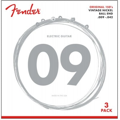 Fender Original 150, Pure Nickel Wound, à Boule, 150l .009-.042, 3-pack