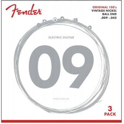 FENDER ORIGINAL 150 GUITAR STRINGS, PURE NICKEL WOUND, BALL END, 150L .009-.042 GAUGES, 3-PACK