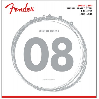 SUPER 250 GUITAR STRINGS, NICKEL PLATED STEEL, BALL END, 250XS GAUGES .008-.038, (6)