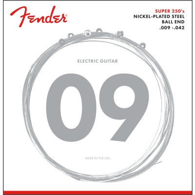 SUPER 250 GUITAR STRINGS, NICKEL PLATED STEEL, BALL END, 250L GAUGES .009-.042, (6)