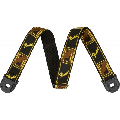 FENDER QUICK GRIP LOCKING END STRAP, BLACK, YELLOW AND BROWN, 2"