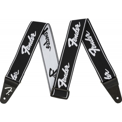 Fender  Weighless 2 Running Logo Strap, Black/white