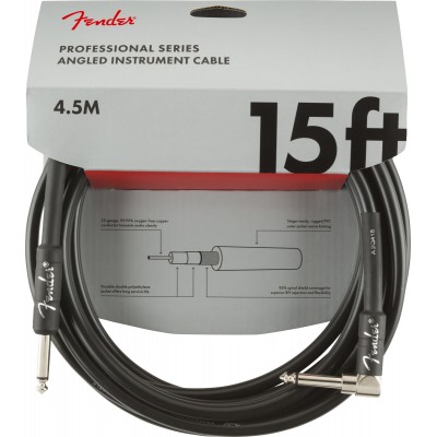 PROFESSIONAL INSTRUMENT CABLES, STRAIGHT/ANGLE, 15', BLACK