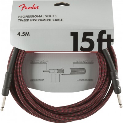 PROFESSIONAL INSTRUMENT CABLE, 15', RED TWEED