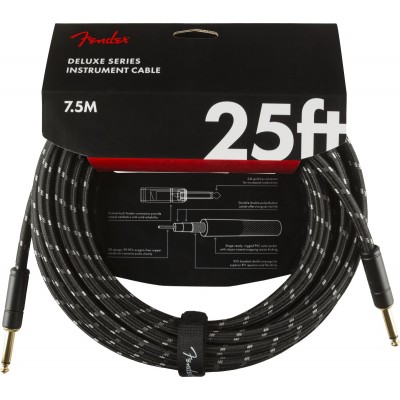 DELUXE  INSTRUMENT CABLE, STRAIGHT/STRAIGHT, 25', BLACK TWEED