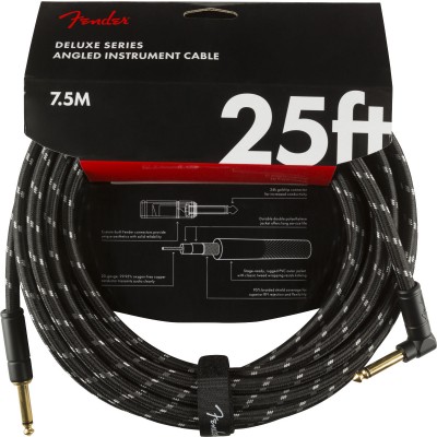 Fender Deluxe Series Instrument Cable Straight/angle 25\' Black Tweed