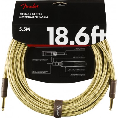 FENDER DELUXE INSTRUMENT CABLE, STRAIGHT/STRAIGHT, 18.6', TWEED