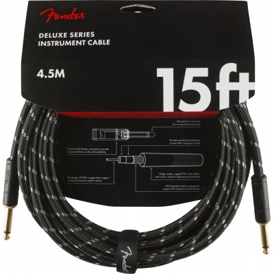 FENDER DELUXE SERIES INSTRUMENT CABLE STRAIGHT/STRAIGHT 15' BLACK TWEED