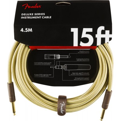 FENDER DELUXE SERIES INSTRUMENT CABLE STRAIGHT/STRAIGHT 15' TWEED