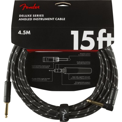Fender Deluxe Series Instrument Cable Straight/angle 15\' Black Tweed