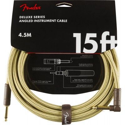 Fender Deluxe Series Instrument Cable Straight/angle 15\' Tweed