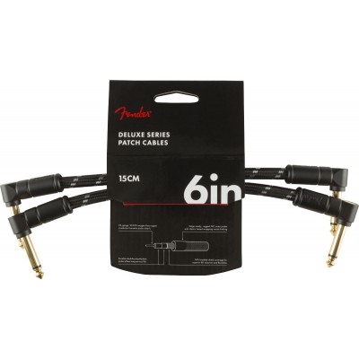 FENDER DELUXE INSTRUMENT CABLES (2-PACK), ANGLE/ANGLE, 6", BLACK TWEED