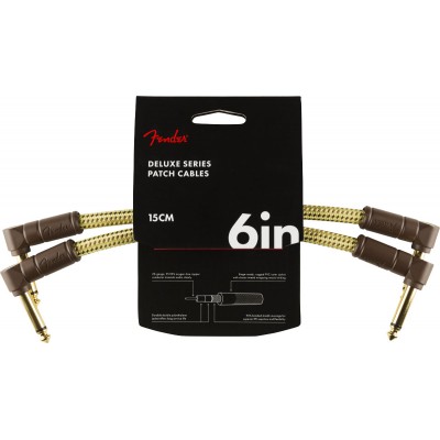 FENDER DELUXE INSTRUMENT CABLES (2-PACK), ANGLE/ANGLE, 6", TWEED
