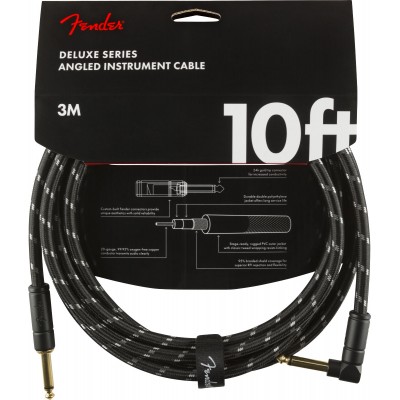 Fender Deluxe Series Instrument Cable Straight/angle 10\' Black Tweed