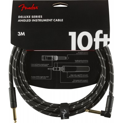 DELUXE INSTRUMENT CABLE, STRAIGHT/ANGLE, 10', BLACK TWEED