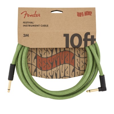 10' Angled Festival Instrument Cable, Pure Hemp, Green