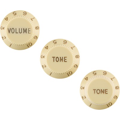 FENDER STRATOCASTER KNOBS, AGED WHITE (VOLUME, TONE, TONE) (3) LHED