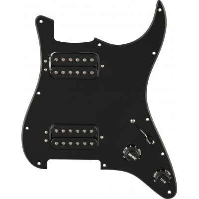 Pre-Wired Strat Pickguard Quadra Tap HH Black 11 Hole PG