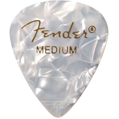 PREMIUM CELLULOID 351 SHAPE PICKS, MEDIUM, WHITE MOTO, 12 PACK