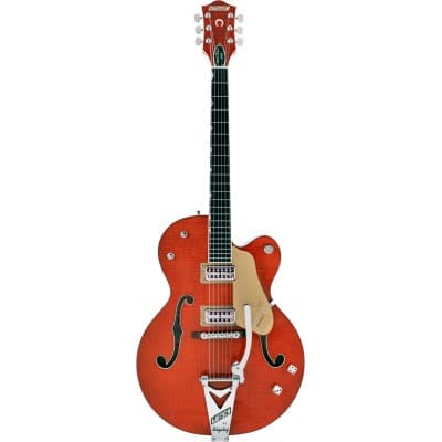 G6120TFM-BSNV BRIAN SETZER SIGNATURE NASHVILLE HOLLOW BODY WITH BIGSBY AND FLAME MAPLE EBO, ORANGE S