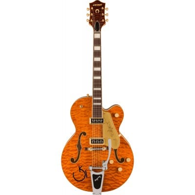 GRETSCH GUITARS G6120TGQM-56 LTD QUILT CLASSIC CHET ATKINS HOLLOW BODY WITH BIGSBY, ROUNDUP ORANGE STAIN LACQUER