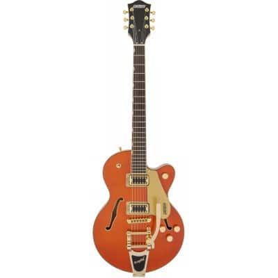 G5655TG ELECTROMATIC CENTER BLOCK JR. SINGLE-CUT WITH BIGSBY AND GOLD HARDWARE LRL, ORANGE STAIN