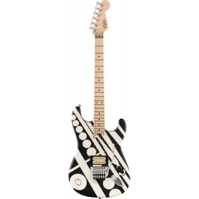 EVH STRIPED SERIES CIRCLES, MAPLE FINGERBOARD, WHITE AND BLACK