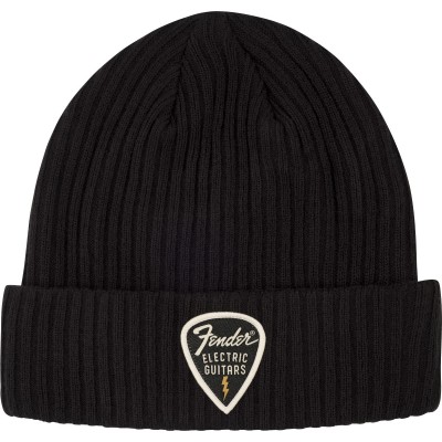 FENDER PICK PATCH RIBBED BEANIE, BLACK