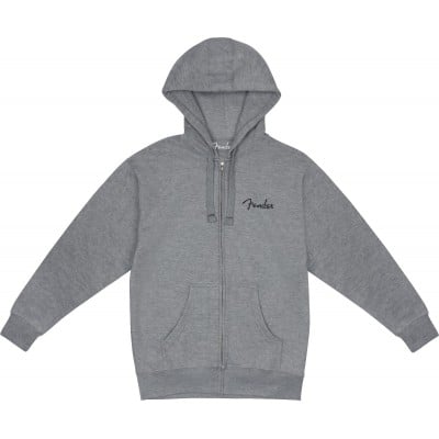 FENDER SPAGHETTI SMALL LOGO ZIP FRONT HOODIE, ATHLETIC GRAY, L