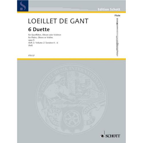 LOEILLET DE GANT J.B. - SIX DUETS OP 5 VOL. 2 - 2 FLUTES (OBOES, VIOLINS)