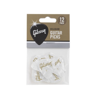 Gibson Pearloid White Picks, 12 Pack, Thin
