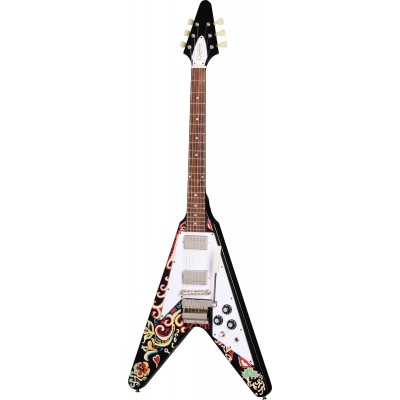 EPIPHONE Flying V Signature Jimi Hendrix "love Drops" Ebony W/ Artwork - STOCK B