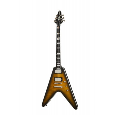 INSPIRED BY GIBSON MODERN DESIGNER FLYING V PROPHECY YELLOW TIGER AGED GLOSS