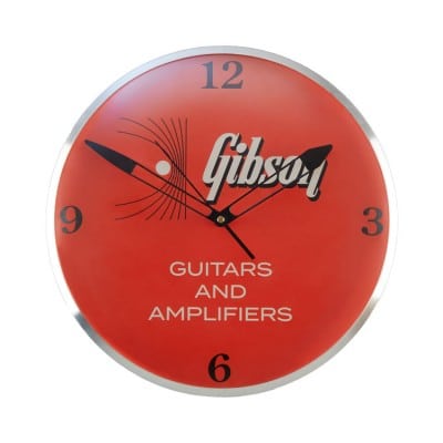 HOME OFFICE AND STUDIO GIBSON VINTAGE LIGHTED WALL CLOCK, KALAMAZOO ORANGE SIGN