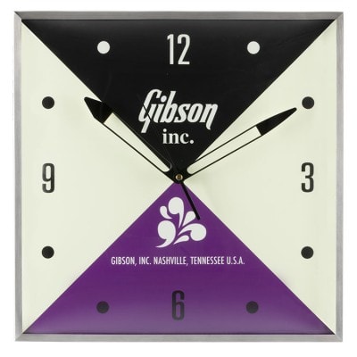 GIBSON ACCESSORIES HOME OFFICE AND STUDIO GIBSON VINTAGE LIGHTED WALL CLOCK - GIBSON INC. SIGN