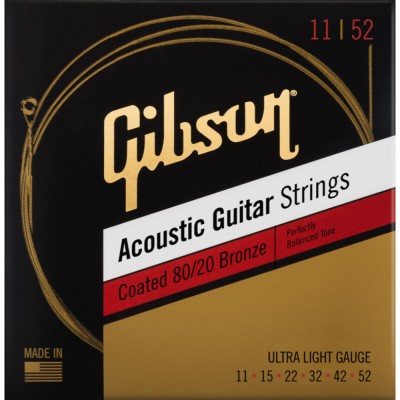 GIBSON GEAR COATED 80/20 BRONZE ACOUSTIC GUITAR STRINGS ULTRA-LIGHT