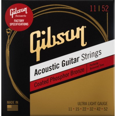 GIBSON GEAR COATED PHOSPHOR BRONZE ACOUSTIC GUITAR STRINGS ULTRA-LIGHT