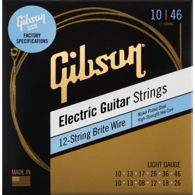 GIBSON GEAR BRITE WIRE ELECTRIC GUITAR STRINGS, 12-STRING LIGHT GAUGE