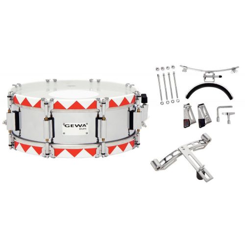 GEWA HISTORIC - MARCHING SNARE DRUM - 13" x 5" - RED ZIGZAG