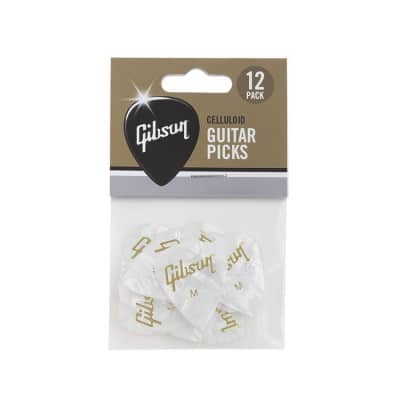 Gibson Pearloid White Picks, 12 Pack, Medium