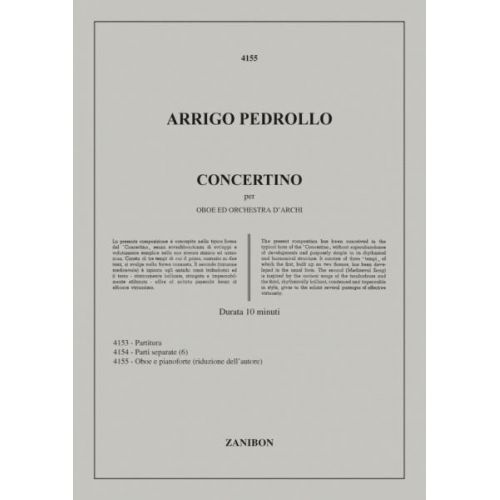 PEDROLLO A. - CONCERTINO PER OBOE E ORCHESTRA D'ARCHI - HAUTBOIS ET CORDES