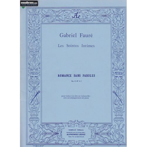 FAURE GABRIEL - ROMANCE SANS PAROLES OP.17 N°3 (OU ALTO OU VIOLONCELLE)
