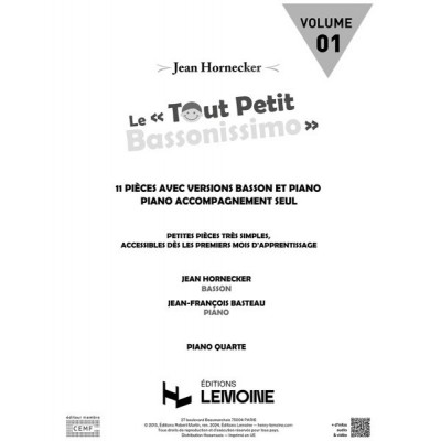 ROBERT MARTIN Hornecker J. - Le Tout Petit Bassonissimo Vol.1 - Basson ( Acc. Piano seul)