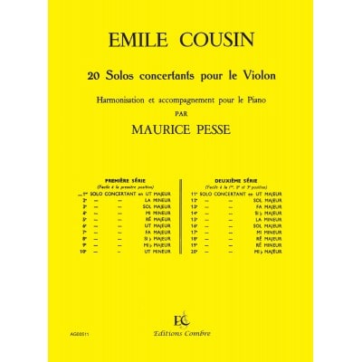 COMBRE COUSIN - SOLO NO.1 CONCERTANT UT MAJEUR - VIOLON ET PIANO OU ORGUE